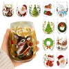 3D Embossed Christmas Glass Art Cup Santa Claus Reindeer Holiday Drinkware Festive Winter Seasonal Gift