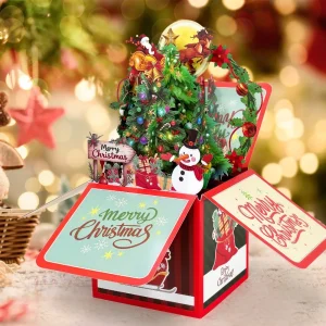 3D Pop Up Christmas Card Merry Christmas Greeting Cards Xmas Tree Snowman Reindeer Handmade Gift With Envelope New Year Postcard