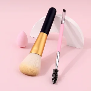 3Pcs Makeup Tool Set,Face Brush,Dual-ended Brow Brush and Soft Makeup Sponge,Portable Cosmetic Kit fo Daily Makeup&Travel Makeup
