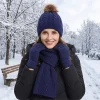 3Pcs/Set Cold Proof Scarf Hat Gloves Set Touch Screen Warmer Mittens Pullover Cap Elastic Solid Color Knitted Scarf Men