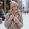 3Pcs/Set Warm Winter Hat Scarf Gloves Set Windproof Thicken Knit Beanie Snood Set Elastic Soft Scarf Neck Warmer for Men Women