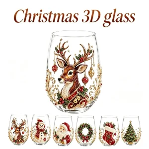 3d Themed Drinking Cup Santa Reindeer Xmas Wine Glass Art Water Cup Whiskey Beverage Mug Holiday Party Decoration Christmas Gift