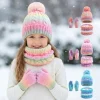 3pc3-12Y solid color, fleece and thickened children's, boys' and girls' hats, scarves and gloves set