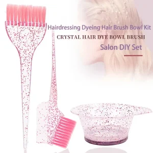 3pcs Hair Coloring Brush Set Shiny Crystal Bowl Brush Easy Clean Mixing Bowl Salon Tinting Brush Hairdressing DIY Accessories