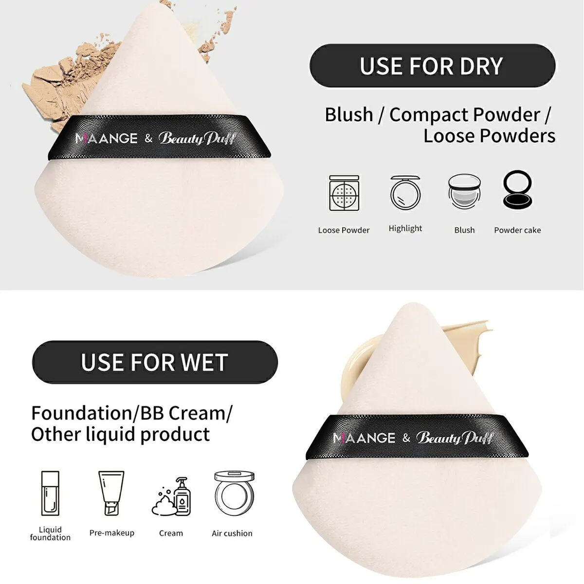 3pcs Makeup Brushes Set+2pcs Dry Air Cushion Puff Eye Shadow Concealer Brush Women Foundation Cosmetics Blush Blending Tools - Image 5