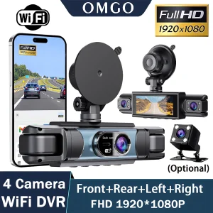 4-Channel 360 Degree Dash Cam for Cars FHD 1080P WiFi App Car DVR with 4 Camera Lenses Video Driver Recorder Rear View Camera