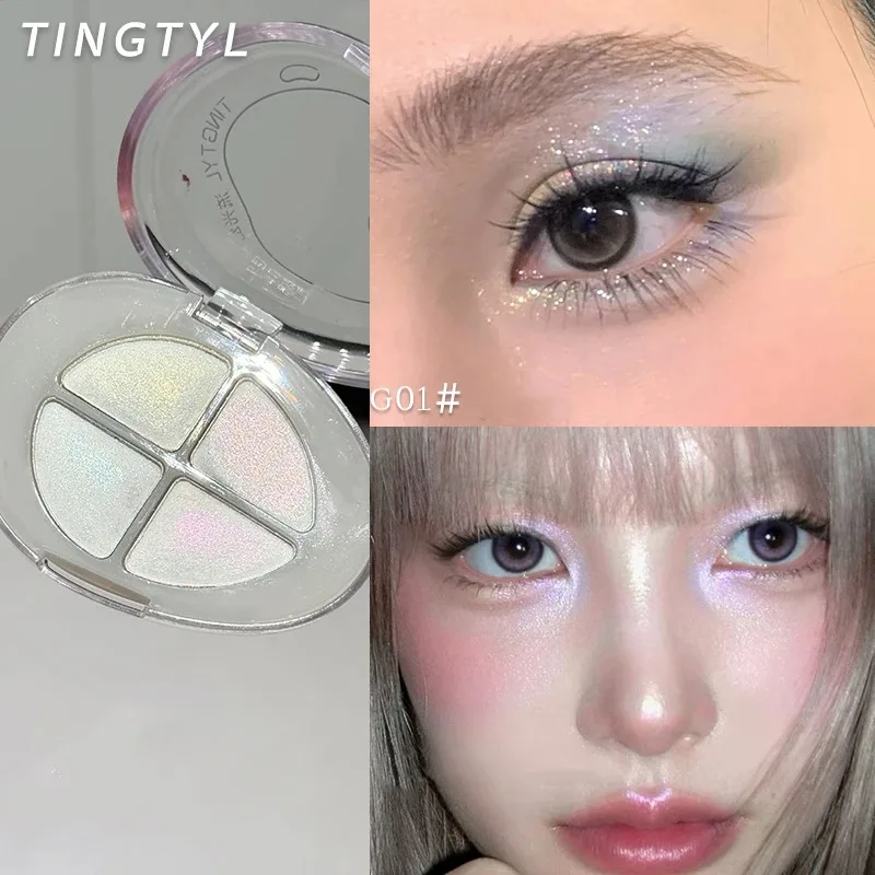 4-Color Pearlescent Highlighters Chameleon Polarized Glitter Diamond Eye Brightening Full Shimmer Highlight Palette Eyes Makeup - Image 2