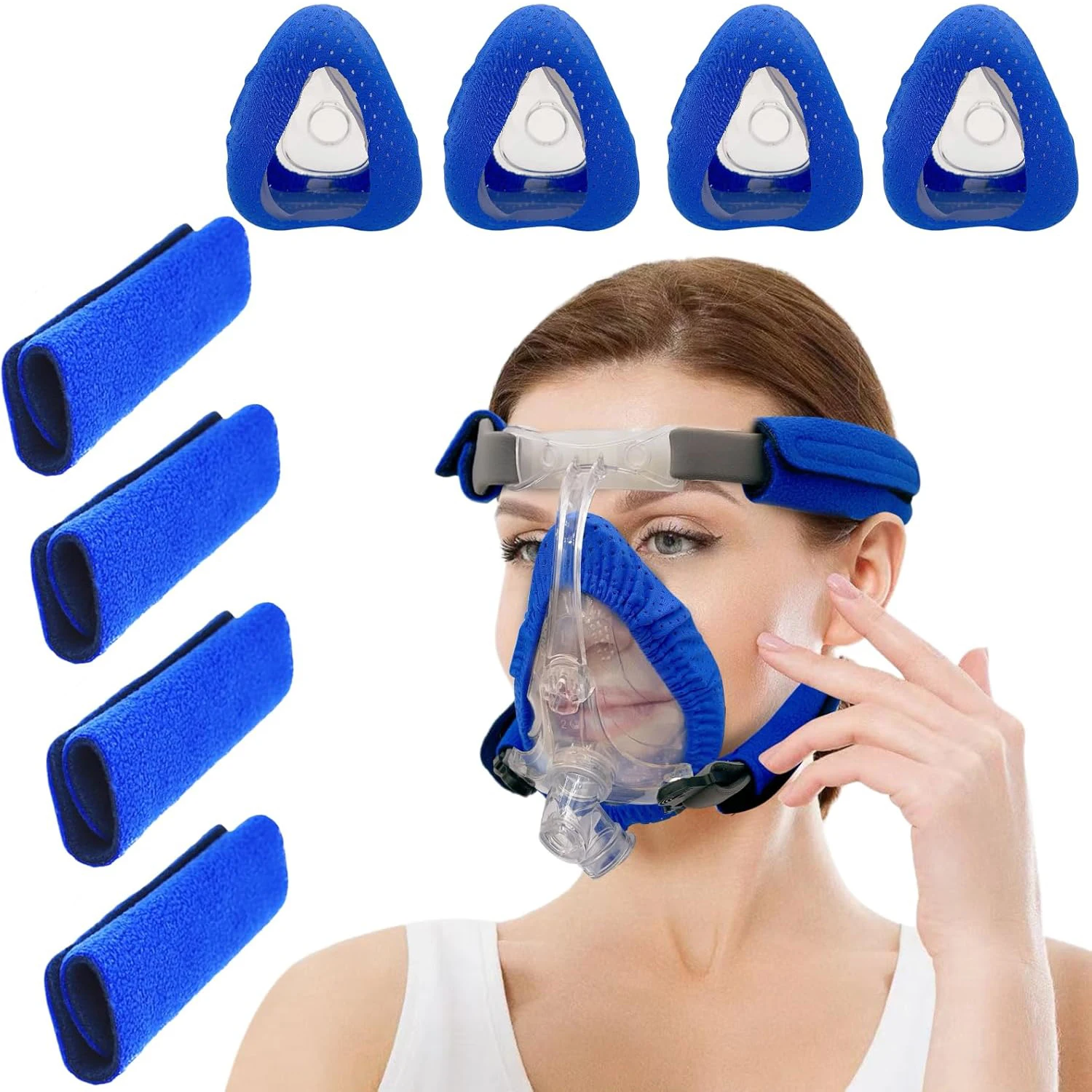 4 Pack CPAP Mask Liners + 4 Pack CPAP Strap Covers Compatible with F20 Full Face CPAP Masks Full Face Replacement Cushion (Blue)