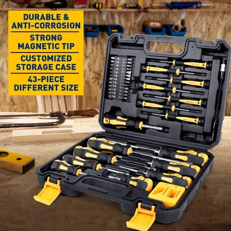 43pcs Magnetic Screwdrivers Set with Case Heavy Duty Chrome Vanadium Steel Magnetic Tips Screwdriver Hand Tools - Image 3