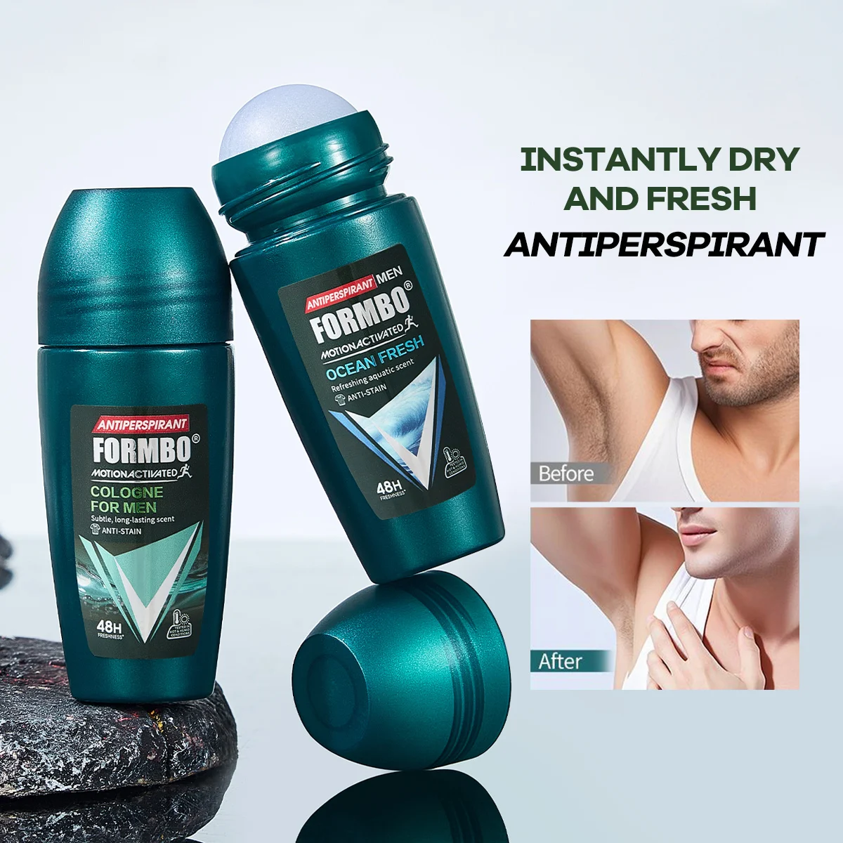 48H Men Antiperspirant Deodorant, Motion-Activated Anti-Perspirant Roll On, Anti-Stain Refreshing Body Odor Remover, 4 Scents f - Image 2