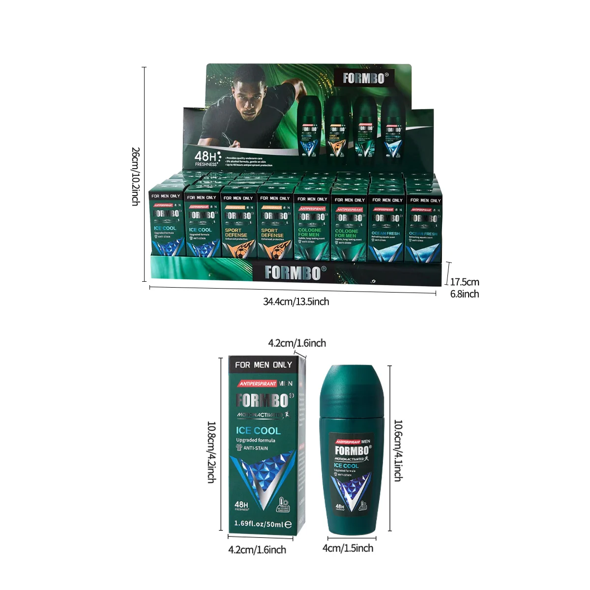 48H Men Antiperspirant Deodorant, Motion-Activated Anti-Perspirant Roll On, Anti-Stain Refreshing Body Odor Remover, 4 Scents f - Image 5