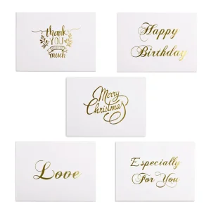 48pcs Mini Gold Embossed Thank you Card Valentine Happy Birthday Christmas Party Wedding Invitations Letter Greeting Cards