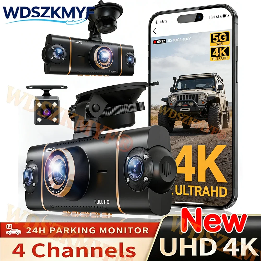 4K Quad Lens Car Camera WIFI Dashcam 360° Coverage Car DVR 24H Parking Monitor Starlight Night Vision Car Security Accessory