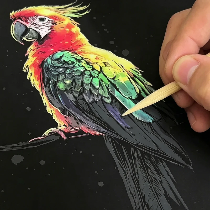 4PCS Glow in Dark Scratch Art Paper with Stylus Animals Cards Magic Painting Stress Relief Drawing Toy DIY Decor Kids Adult Gift - Image 2