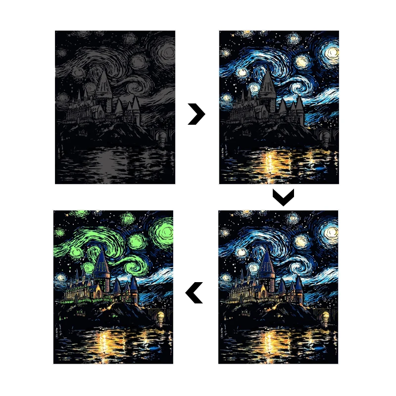 4PCS Glow in Dark Scratch Art Paper with Stylus Animals Cards Magic Painting Stress Relief Drawing Toy DIY Decor Kids Adult Gift - Image 3