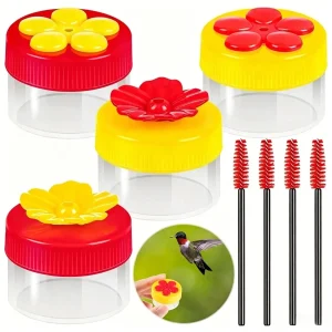 4Pcs Hand Held Hummingbird Feeder Hummingbird Hand Feeders with Cleaning Brushes Wild Bird Feeder for Window Outdoor