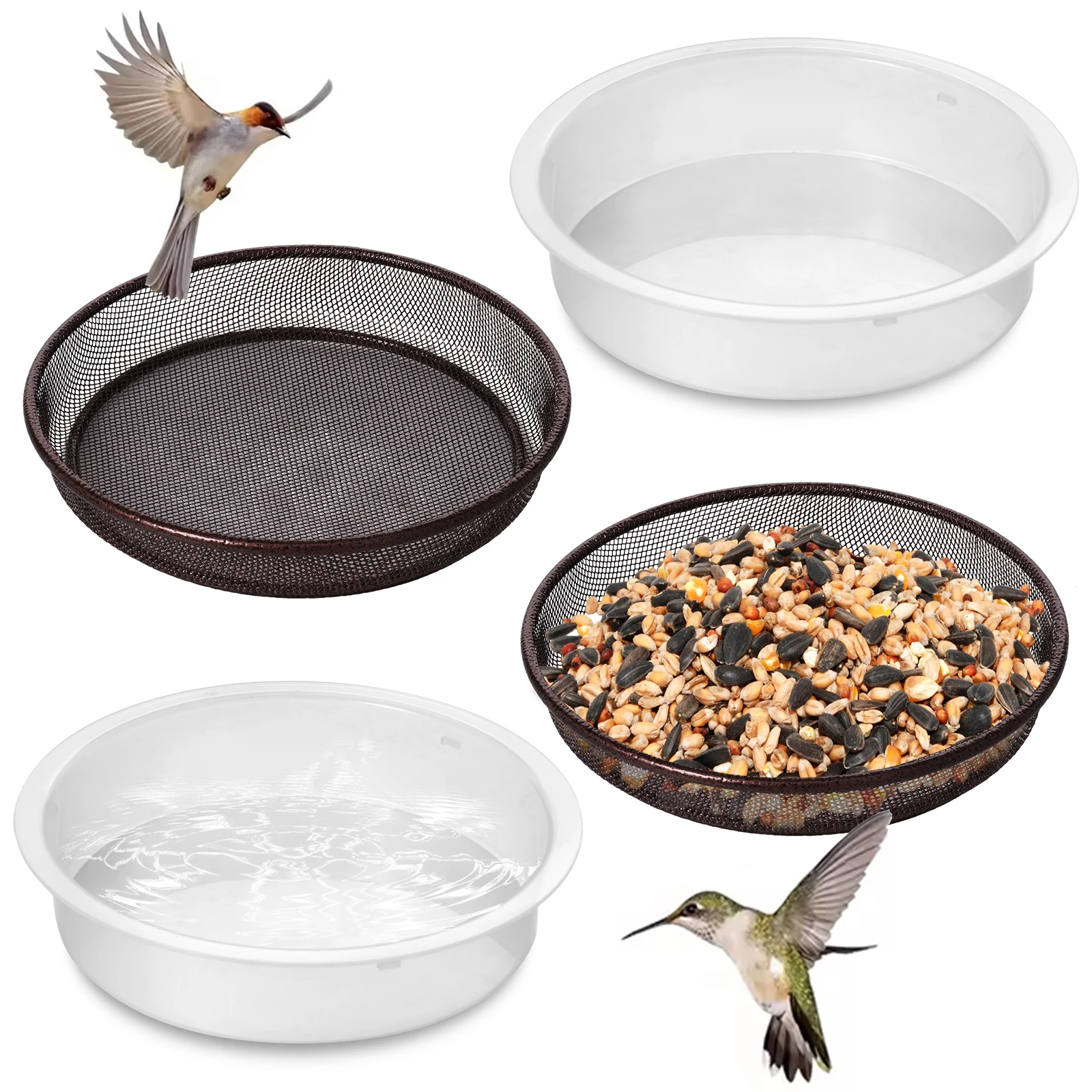 4Pcs Metal Round Bird Feeders Tray Kit Outdoor Hanging Iron Wild Bird Feeder Yard Birdhouse Food Mesh Container