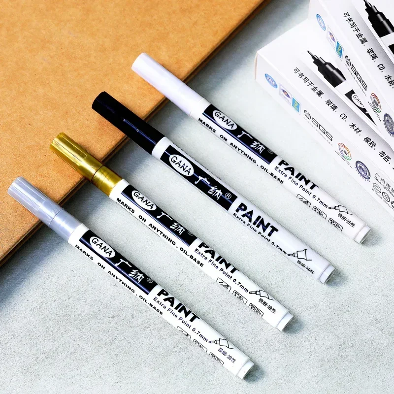 4Pcs/set Oil Based White Black Permanent Paint Markers Pens 0.7mm Extra Fine Waterproof, for Rock Painting, Wood, Metal, Canvas - Image 6