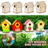 4pcs DIY Wooden Birdhouse Kits Creative Arts and Crafts Set for Kids Christmas Gift Unfinished Wood Birdhouses Painting Kit