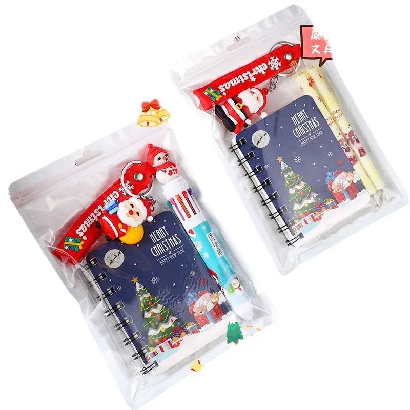 4pcs (Includes 1 Notebook+2 Pens+1 Keychain) Christmas Stationery Set,Notebook Neutral Pen Gift Pack Keychain Set,Christmas Gift - Image 2