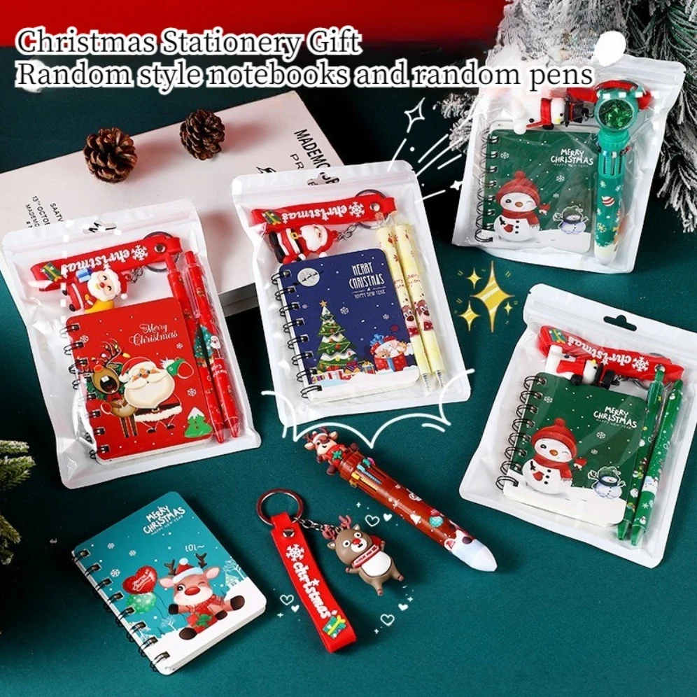 4pcs (Includes 1 Notebook+2 Pens+1 Keychain) Christmas Stationery Set,Notebook Neutral Pen Gift Pack Keychain Set,Christmas Gift - Image 6