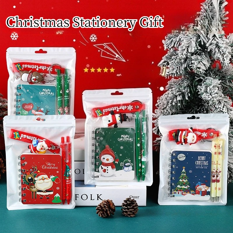 4pcs (Includes 1 Notebook+2 Pens+1 Keychain) Christmas Stationery Set,Notebook Neutral Pen Gift Pack Keychain Set,Christmas Gift - Image 3