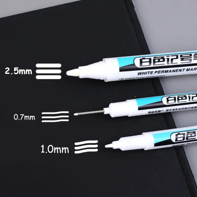 5-1PCS White Marker Pens Oily Waterproof Permanent Paint Markers Gel Pencil Tire Notebook Glass Painting Pen 0.7mm 1mm 2.5mm - Image 2