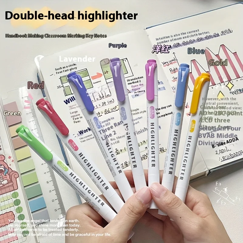 5 Colors Double Headed Highlighter Pen Set Fluorescent Drawing Markers Highlighters Pens Art Japanese Cute Pastel Stationery - Image 2