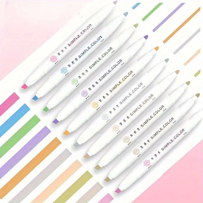 5 Colors Double Headed Highlighter Pen Set Fluorescent Drawing Markers Highlighters Pens Art Japanese Cute Pastel Stationery - Image 4