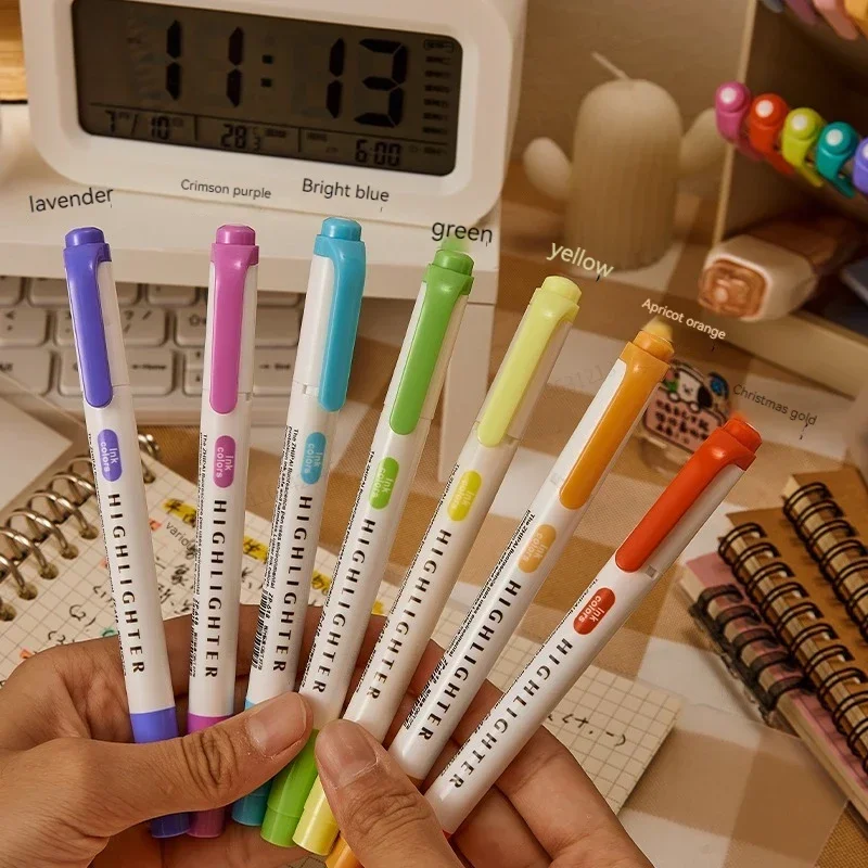5 Colors/box Double Headed Highlighter Pen Set Fluorescent Drawing Markers Highlighters Pens Art Japanese Cute Pastel Stationery - Image 2