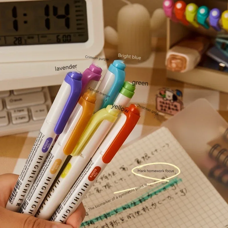 5 Colors/box Double Headed Highlighter Pen Set Fluorescent Drawing Markers Highlighters Pens Art Japanese Cute Pastel Stationery - Image 3