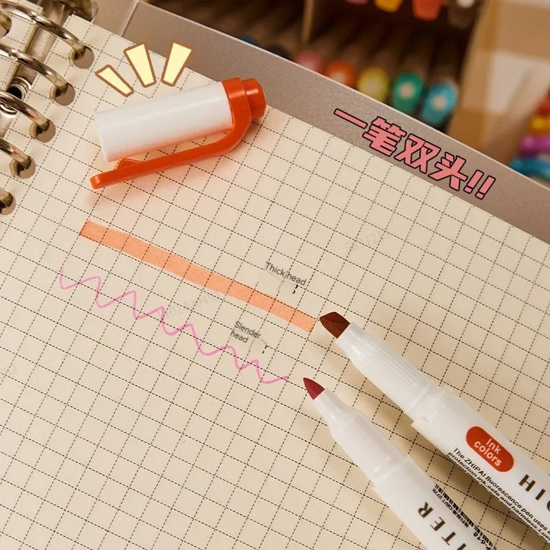 5 Colors/box Double Headed Highlighter Pen Set Fluorescent Drawing Markers Highlighters Pens Art Japanese Cute Pastel Stationery - Image 5