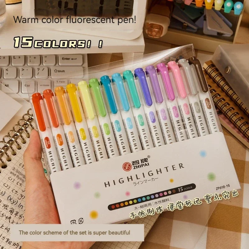 5 Colors/box Double Headed Highlighter Pen Set Fluorescent Drawing Markers Highlighters Pens Art Japanese Cute Pastel Stationery - Image 6