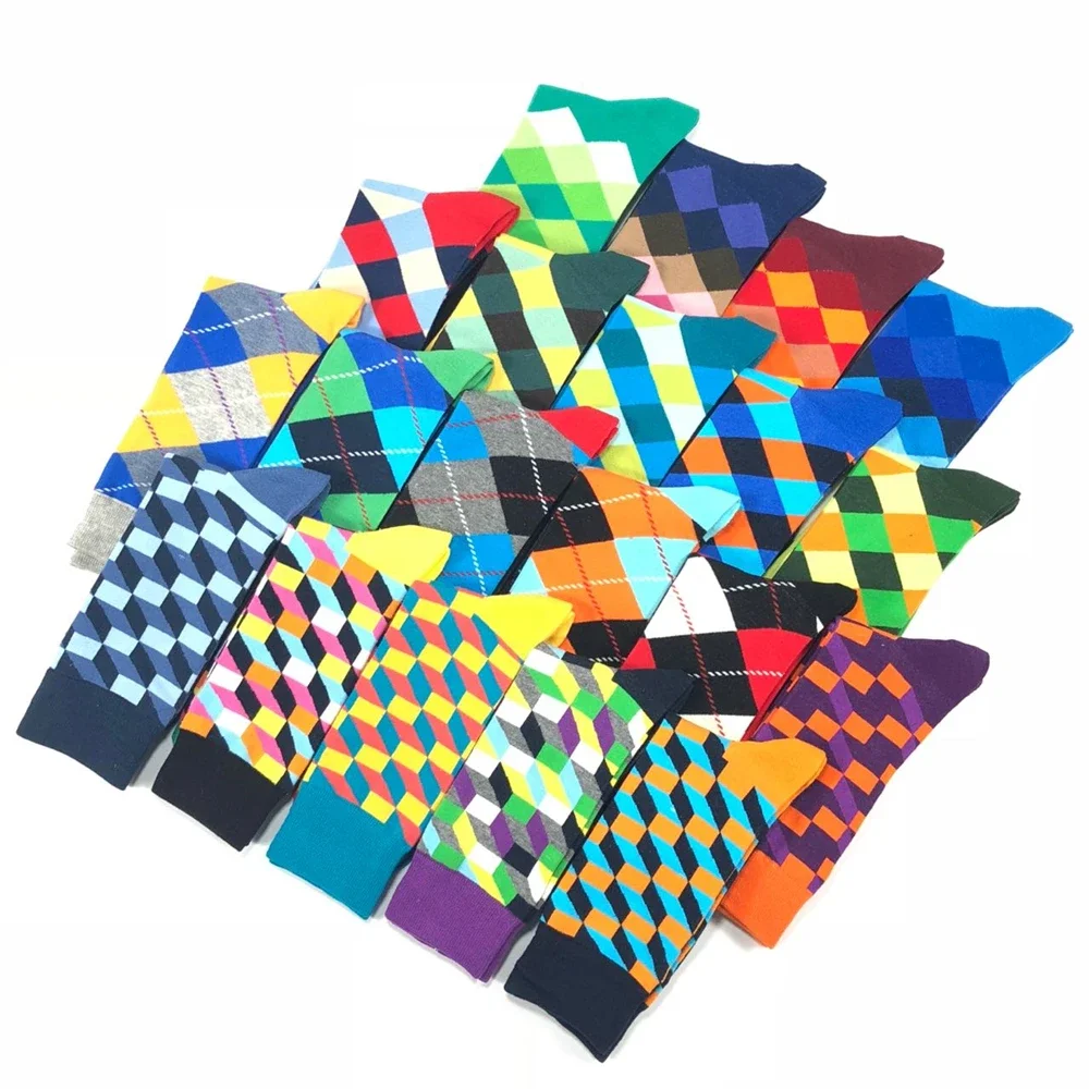 5 Pairs Novelty Men's Cotton Colorful Pattern Funny Fashion Happy Crew Dress Socks - Image 2