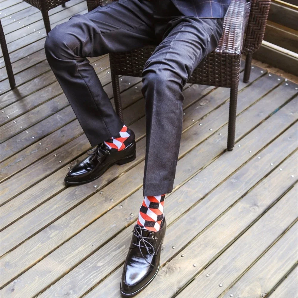 5 Pairs Novelty Men's Cotton Colorful Pattern Funny Fashion Happy Crew Dress Socks - Image 4