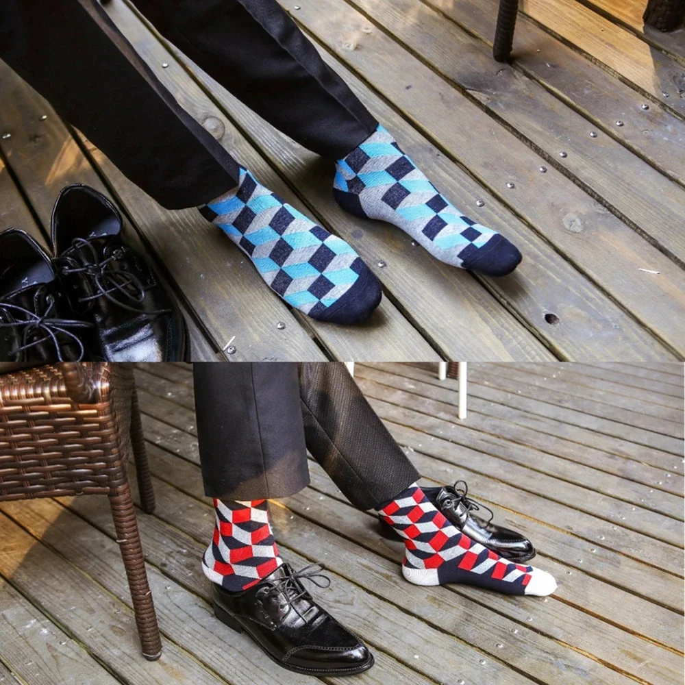 5 Pairs Novelty Men's Cotton Colorful Pattern Funny Fashion Happy Crew Dress Socks - Image 5
