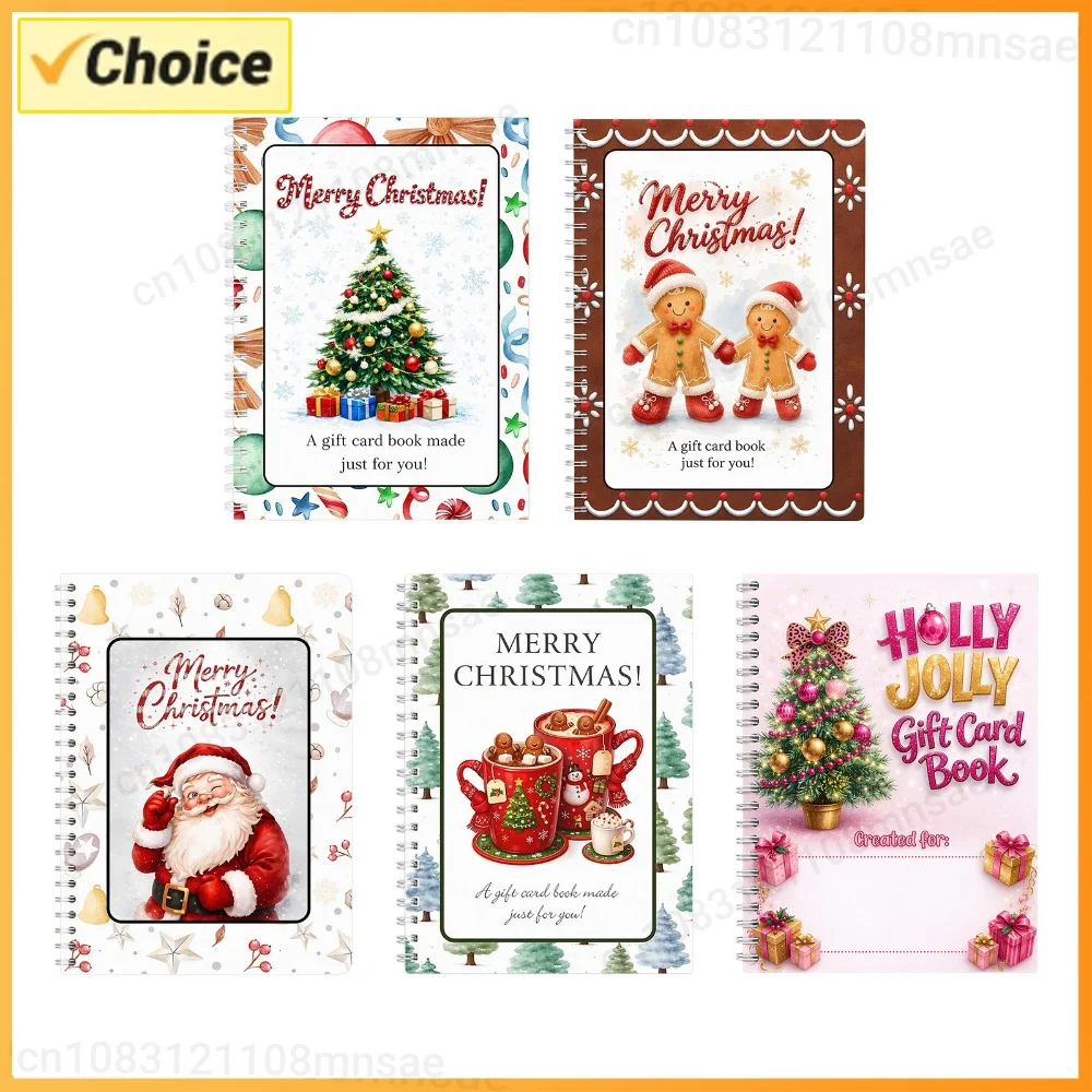 5 Pcs Christmas Gift Card Books Write-In Notes Festive Holiday Gift Booklet DIY Spiral-Bound Christmas Gift Card Book for Adults