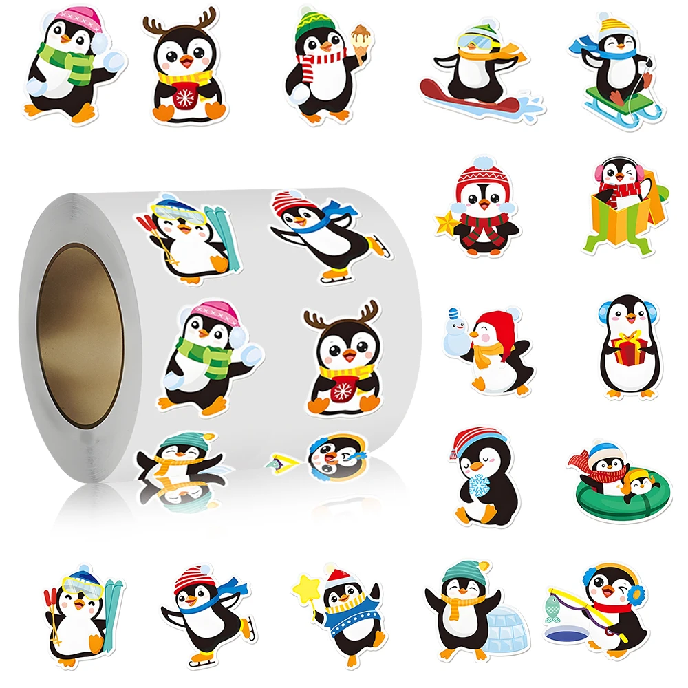 50-500pcs Penguin Animal Sticker Merry Christmas Stickers Christmas Theme Seal Labels For DIY Gift Baking Package Envelope