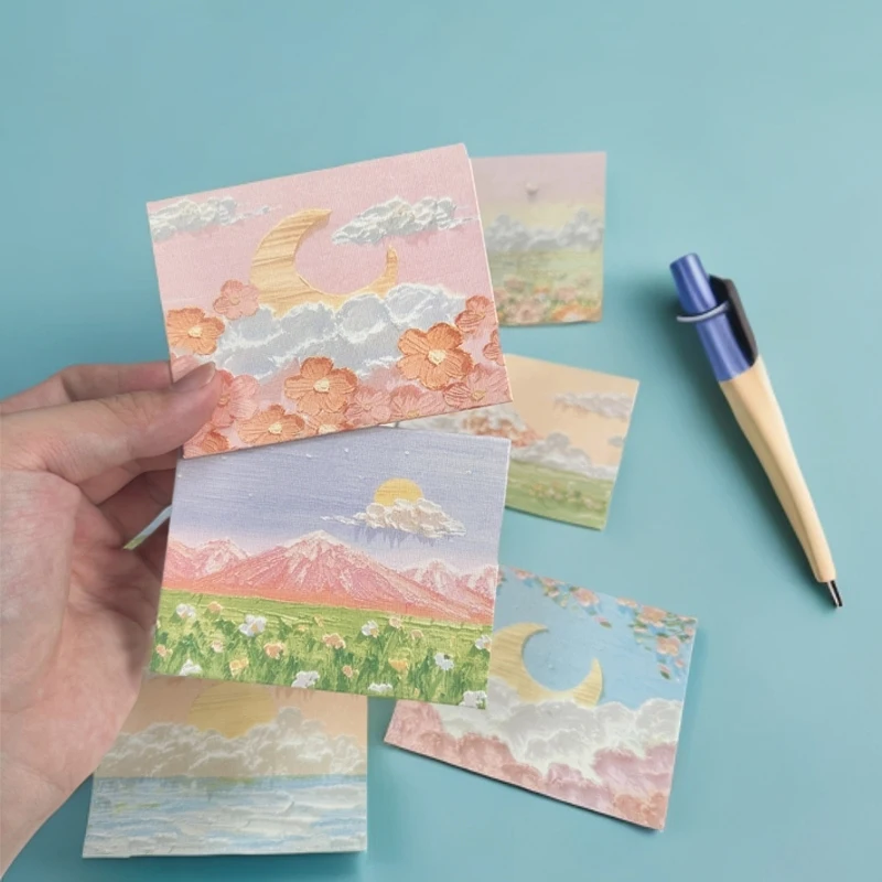 50 pcs Landscape Oil Painting Greeting Card, Creative Instagram Style Art Card, Three Fold Christmas Message, Birthday Wish Card - Image 5