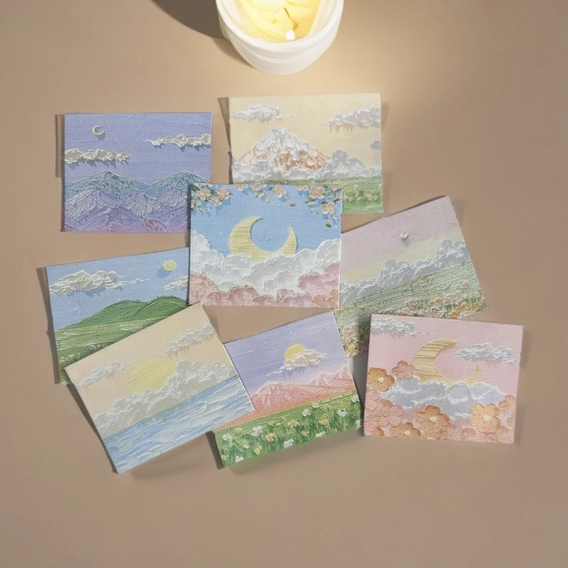 50 pcs Landscape Oil Painting Greeting Card, Creative Instagram Style Art Card, Three Fold Christmas Message, Birthday Wish Card - Image 3