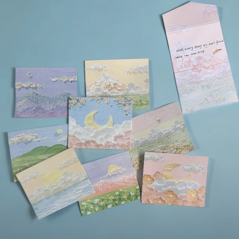 50 pcs Landscape Oil Painting Greeting Card, Creative Instagram Style Art Card, Three Fold Christmas Message, Birthday Wish Card - Image 4