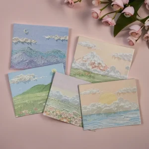 50 pcs Landscape Oil Painting Greeting Card, Creative Instagram Style Art Card, Three Fold Christmas Message, Birthday Wish Card