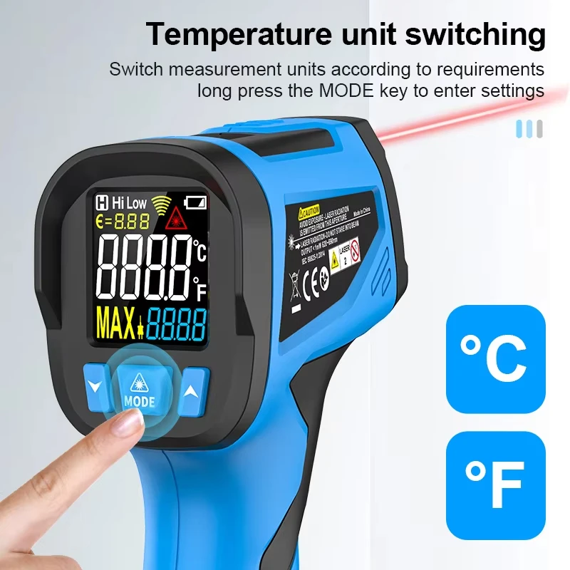 -50 to 800 Degree Mestek Digital Infrared Thermometer Laser Temperature Meter Non-contact Pyrometer Hygrometer IR Thermometer - Image 5