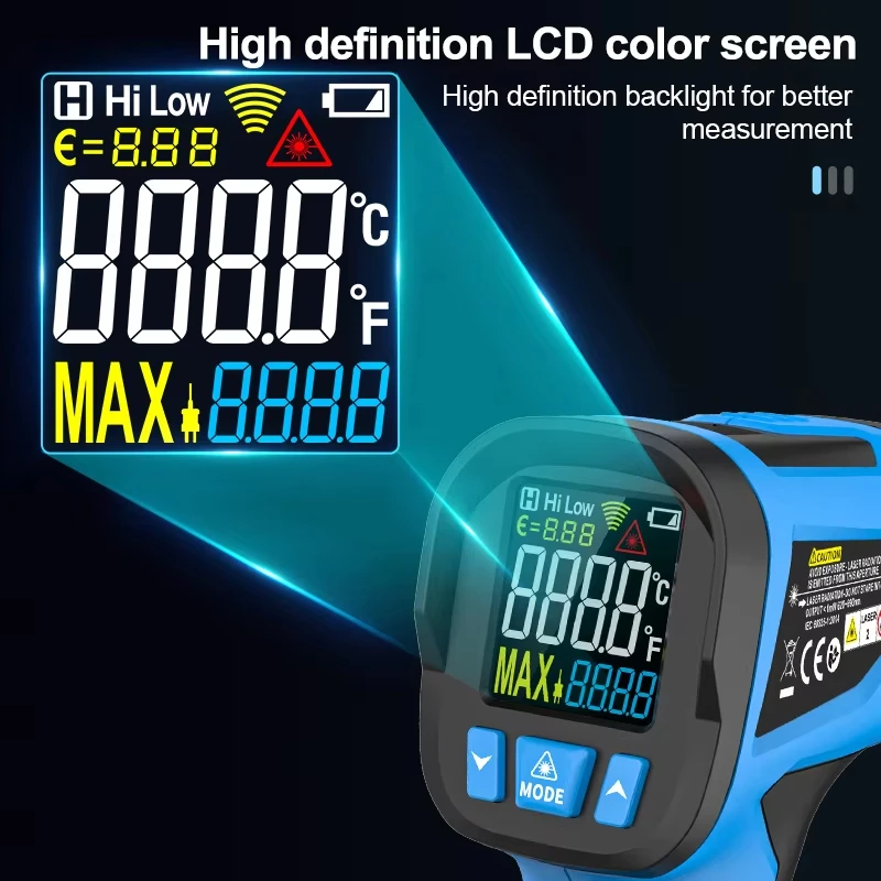 -50 to 800 Degree Mestek Digital Infrared Thermometer Laser Temperature Meter Non-contact Pyrometer Hygrometer IR Thermometer - Image 6