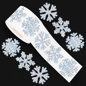 500pcsLaser Christmas Snowflake Stickers，Christmas Holiday Gift Decoration Stickers Waterproof Self-Adhesive Party Envelope Stic