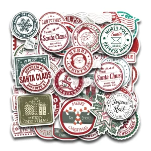 50pcs Christmas Stamps Graffiti Stickers for Envelope,DIY Crafts,Scrapbook, Self Adhesive Gift Sealing Sticker, Christmas Decor