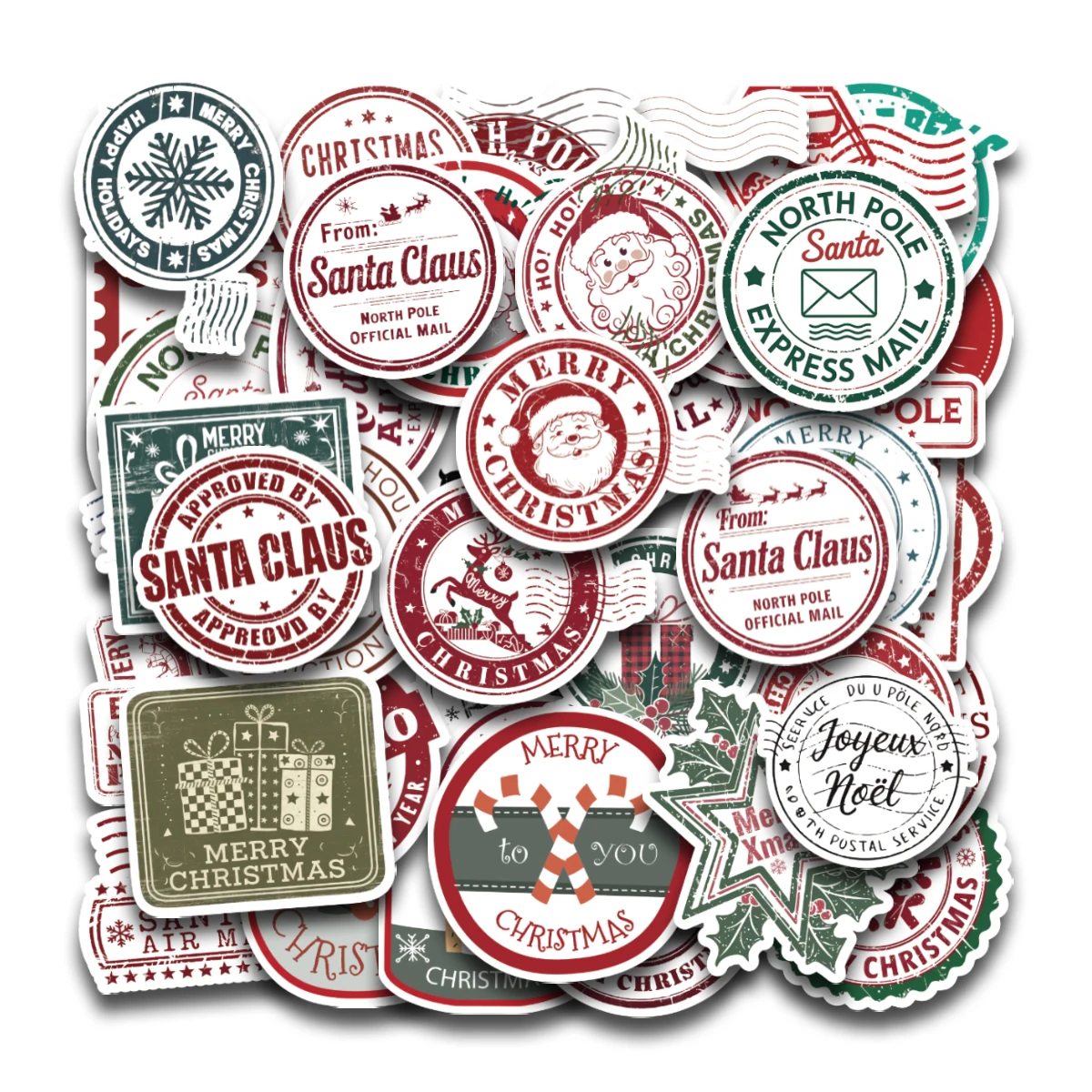 50pcs Christmas Stamps Graffiti Stickers for Envelope,DIY Crafts,Scrapbook, Self Adhesive Gift Sealing Sticker, Christmas Decor