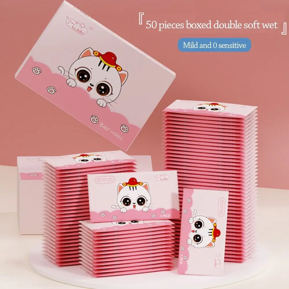 50pcs Cute Disinfection Baby Wet Wipes Non woven fabric Portable Tissue Hand Cleaning Wet Wipe Pouch Outdoor - Image 3
