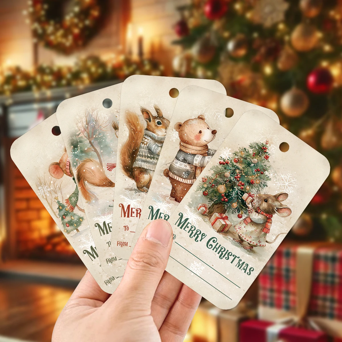 50pcs Vintage Christmas Gift Tags-Cute Animal Theme,Hanging Label Cards For Writing"From"And"To"On Christmas Present,Party Favor - Image 2