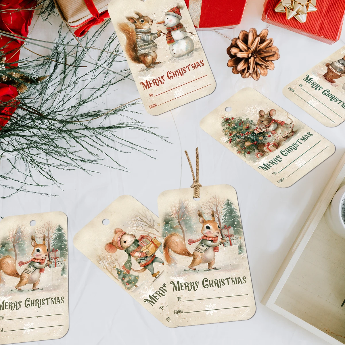 50pcs Vintage Christmas Gift Tags-Cute Animal Theme,Hanging Label Cards For Writing"From"And"To"On Christmas Present,Party Favor - Image 3